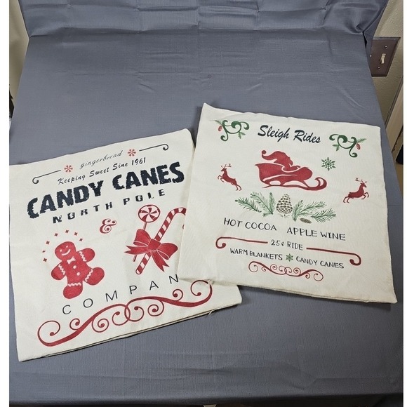 Other - 2 Burlap Holiday 17x17 Decrative Zippered Pillow Covers Cozy Comfort Nostalgic
